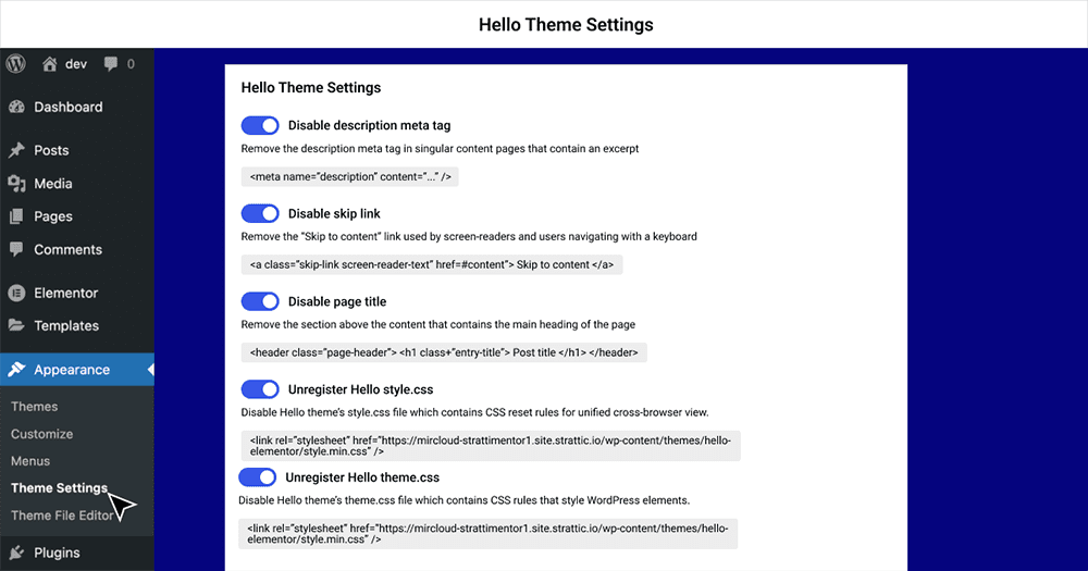 Hello-theme-settings