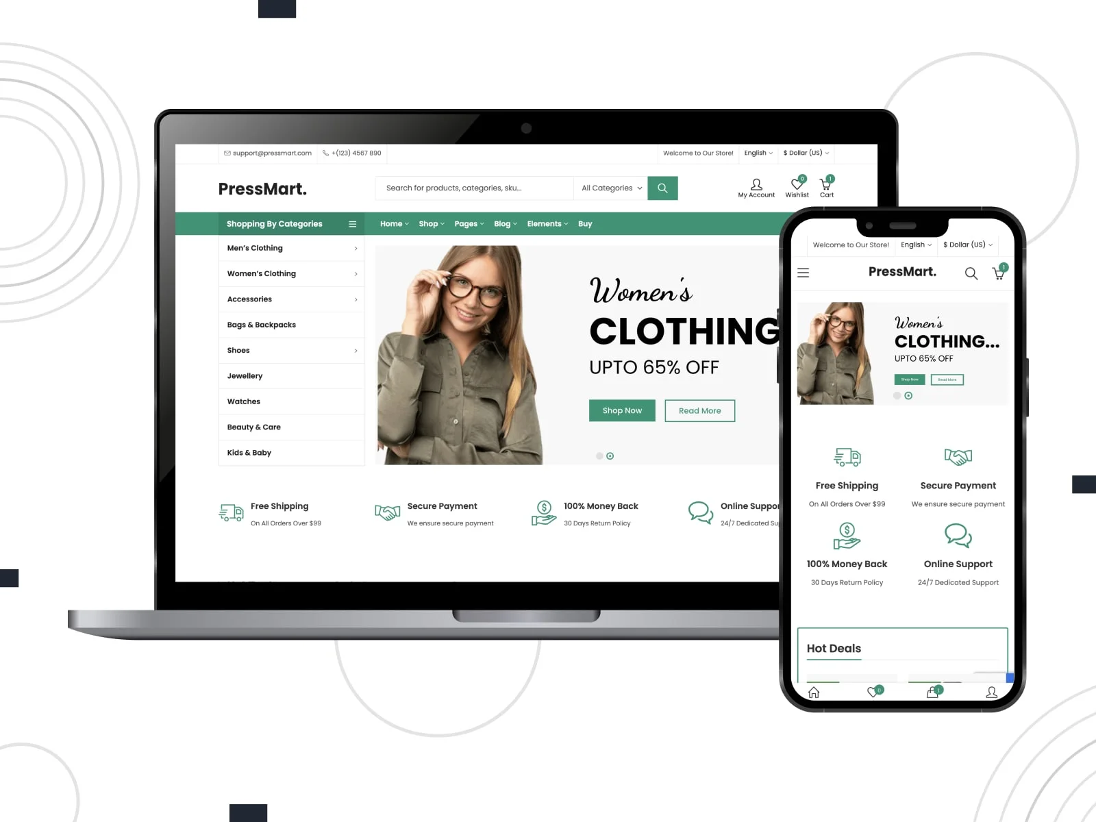 32 款优秀的 elementor woocommerce 主题 2 pressmart-theme-woocommerce-elementor