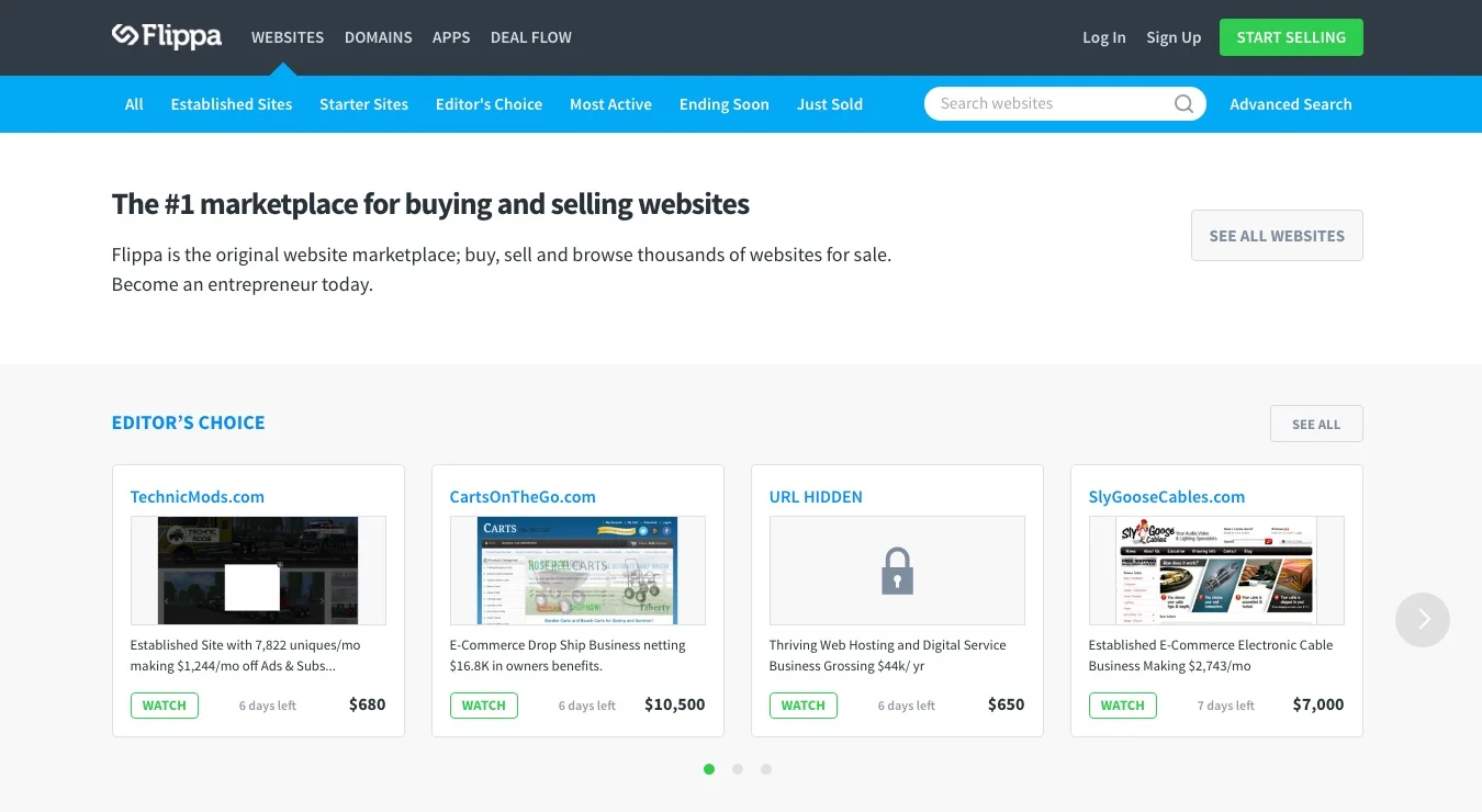 如何利用 wordpress 博客赚钱 9 flippa 拍卖网站