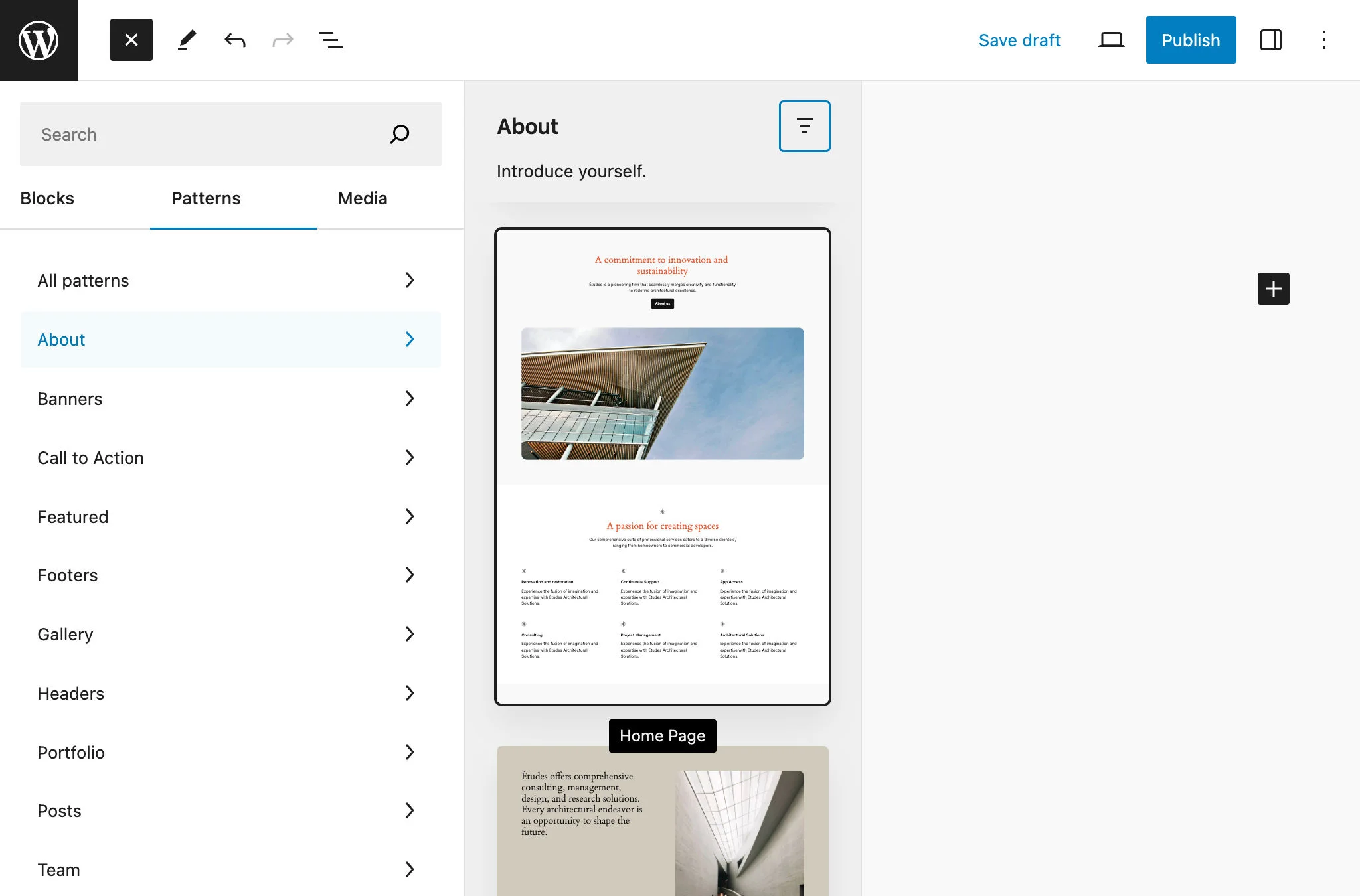 使用 twenty twenty-four 将区块添加到空白页面