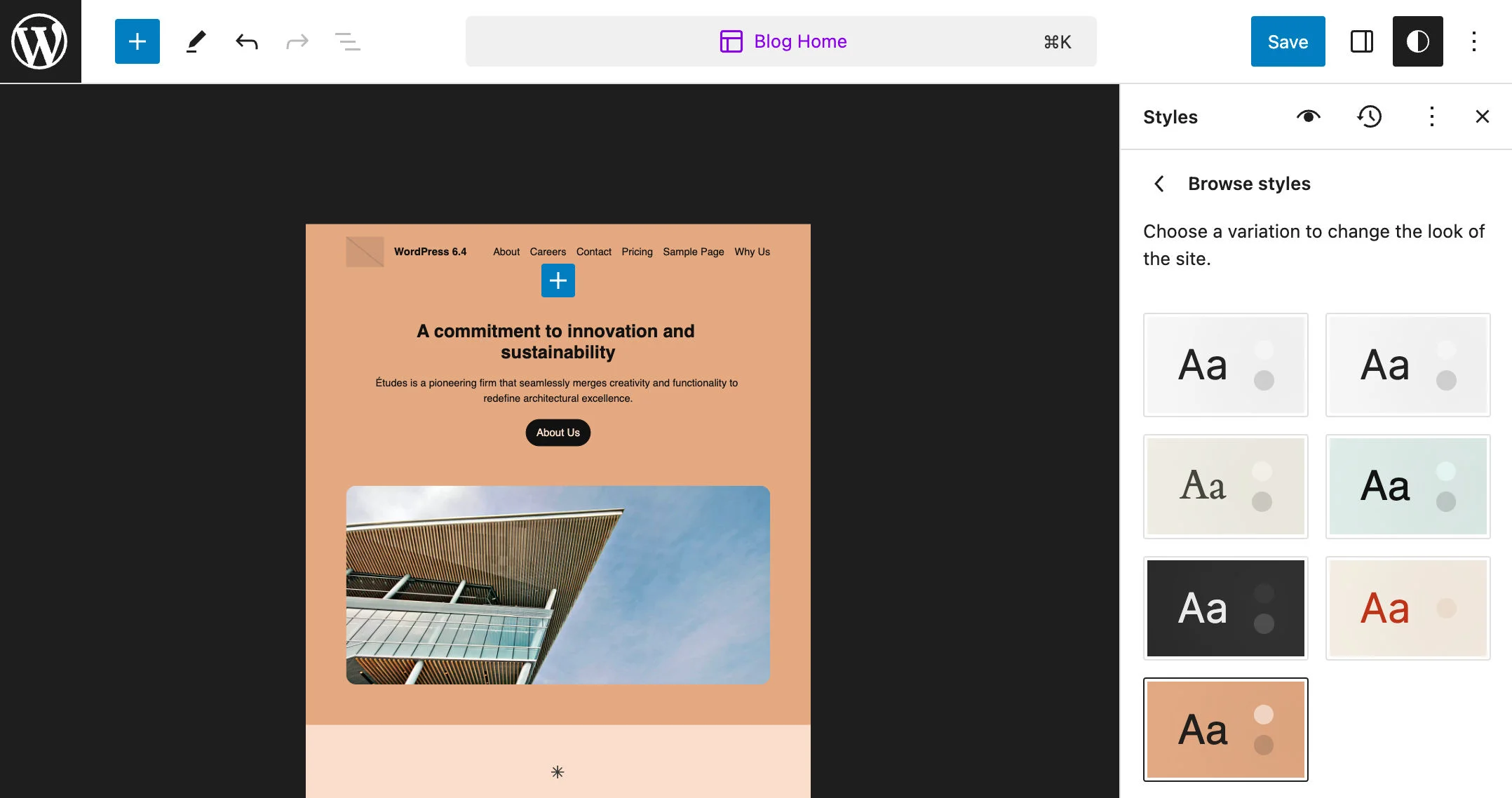 twenty twenty-four 浏览样式面板
