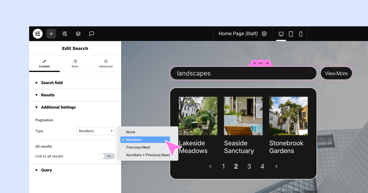elementor 3.25 版本发布:css 优化、新锚点偏移控制和搜索工具实时结果分页 3 search widget
